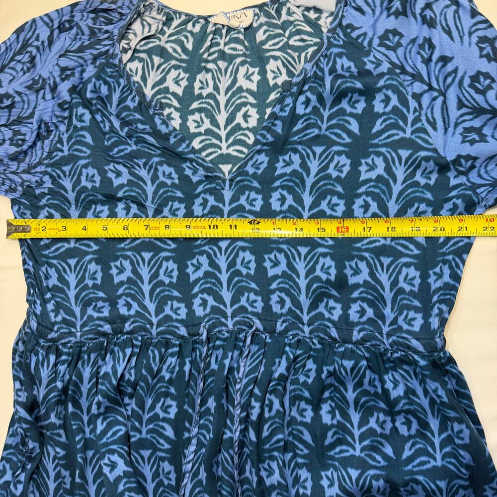 Omika Riviera Mini Dress XL Indigo Blue Print Boho Resort Kaftan Style - Picture 14 of 15